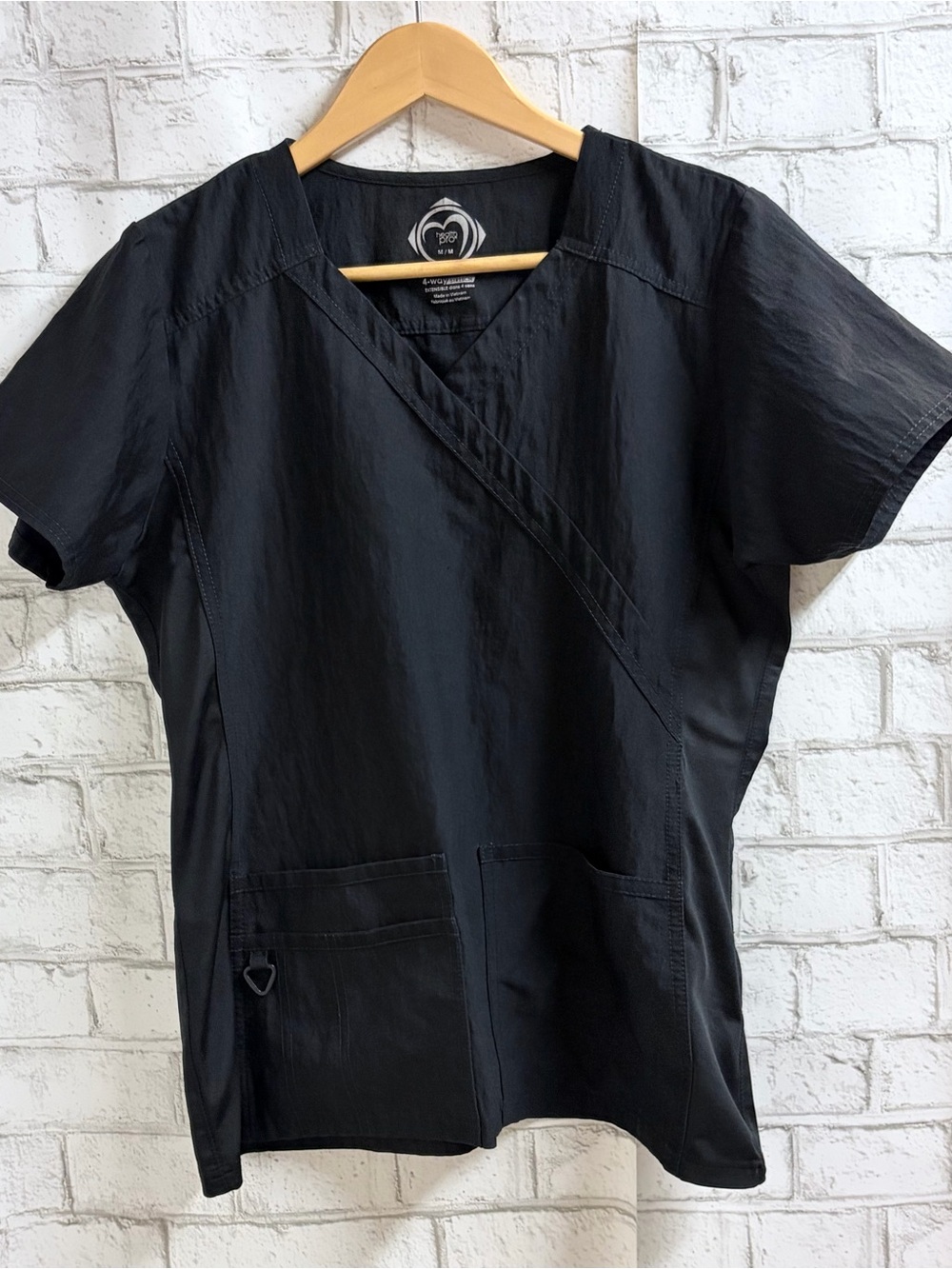 Health Pro Heart Women's Mock Wrap Scrub Top in Black